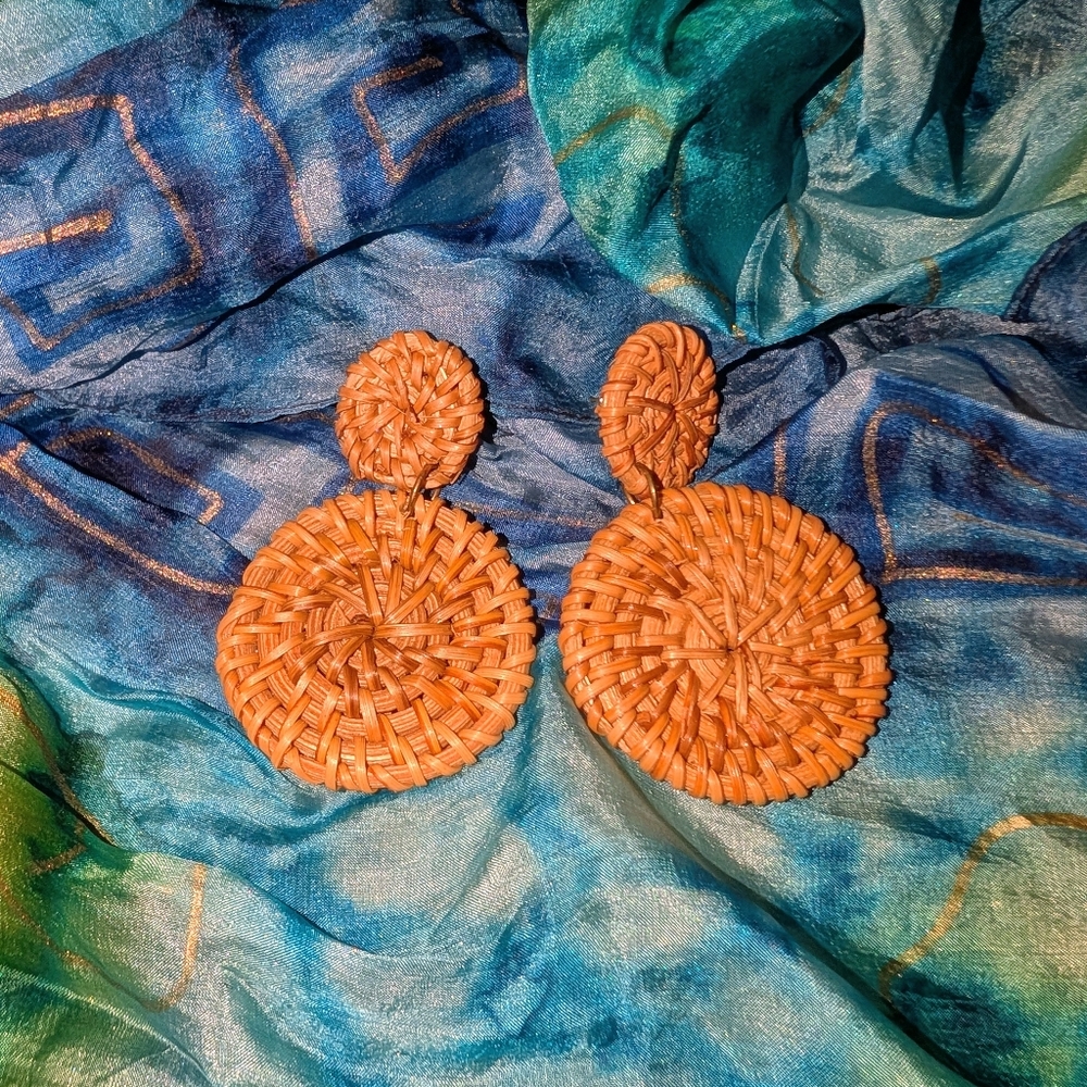 Woven Orange Statement Earrings